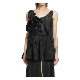 Simone Rocha Tilted Neck Peplum Top - female - Simone Rocha - Blouses - Black - XS - Blouses & Shirts