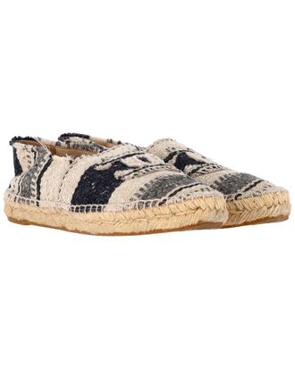 Chanel Womens Canvas Striped Cap Toe CC Espadrille Flat (Authentic Pre-Loved)