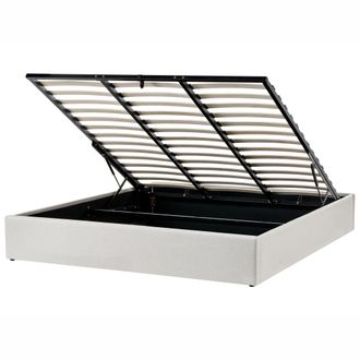 Beliani Cama Con Almacenaje Moderna Sin Cabecero Tapizada De Tela De Poli&eacute;ster Beige Claro 180 X 200 Cm Dinan