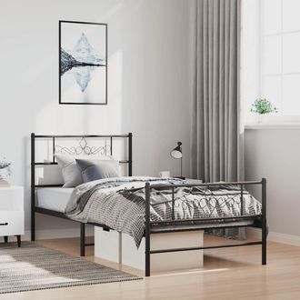 vidaXL Estructura Cama Sin Colch&oacute;n Con Estribo Metal Negro 100x190 Cm Vidaxl