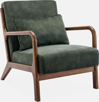 Sweeek Sweeek - Sill&oacute;n Escandinavo De Terciopelo Y Madera De Hevea, Lorens Terciopelo, Kaki Oscuro, 65x80x79 Cm