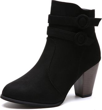 Generic Womens Mid Calf Boots Fashion Chunky Heel Ankle Booties Slip On Casual Comfortable Sole Retro Style for Daily Wear Travel Dating(Black, 7.5)