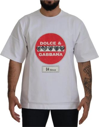 Dolce & Gabbana Amor Heart Katoenen T-shirt met Ronde Hals - Heren - T-shirts - Wit - S - Katoen - Tops