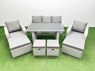Fimous 9 Seater Patio Garden Furniture Sets with 4 Stools Light Grey