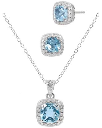 Savvy Cie Jewels Silver Topaz Earring & Necklace Set