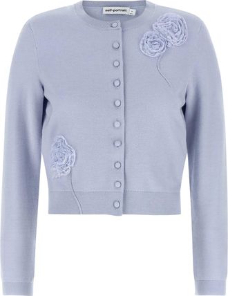 Self Portrait Blue Preppy Lace Cropped Cardigan