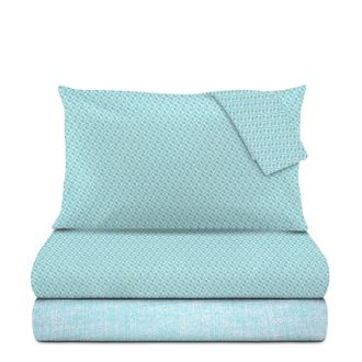 KASANOVA Completo letto matrimoniale geometrie azzurro cotone Golden