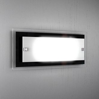 Top-Light Applique Moderna Tray Metallo Bianco Vetro Nero 2 Luci E27
