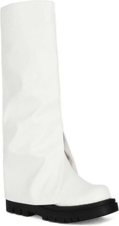 Generic Womens Knee-High Equestrian Boots with Flat Heel, Round Toe & Faux Leather, Edgy Fashion Style,White,5.5 UK