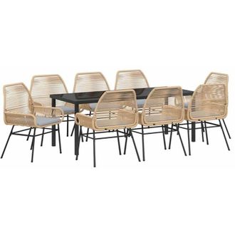 vidaXL Conjunto De Comedor De Jard&iacute;n 9 Pcs Marr&oacute;n Rat&aacute;n Sint&eacute;tico Vidaxl