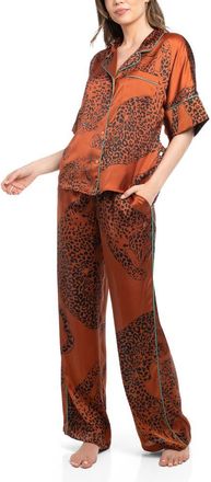 Midnight Bakery Tiger Print Satin Pajamas in Rust at Nordstrom, Size Small