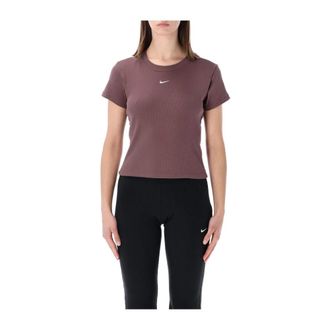 Nike Camiseta de manga corta acanalada ajustada - Sport - Mujer - Marr&oacute;n - L