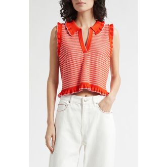 Cinq &agrave; Sept Clem Stripe Sweater Tank in Red Tangerine Multi at Nordstrom, Size X-Large