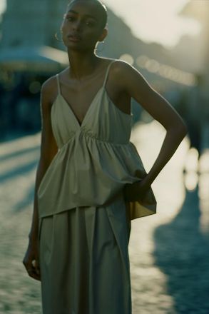 Mare Mare Cotton Tiered V-Neck Midi Dress