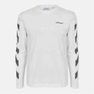Off-white Mens Off White Crew Neck Long Sleeve Regular Fit T-Shirt in White-Black - Size Medium