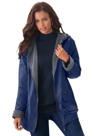 Roaman's Plus Size Hooded Nylon Jacket in Evening Blue at Nordstrom, Size 3X