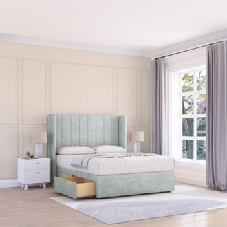 Sloomy Falcon Naples Wingback Bed Set, 2 Drawers & 54 Floor Standing Headboard in Silver | Size: Small Double