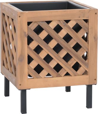 Hhg [nunca Usado] Jardinera Hhg-471, Maceta Para Flores Y Plantas, Para Interior Y Exterior, De Madera De Acacia Con Certificaci&oacute;n Mvg, 42 X 34 X 34 Cm, M