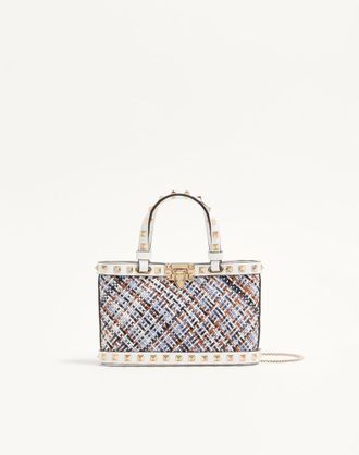 Valentino Garavani Mini borsa shopping Valentino Garavani Rockstud in tessuto intrecciato Donna BIANCO/MULTICOLOR UNI