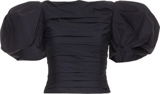 Khaite Kai poplin puff sleeve bateau crop top