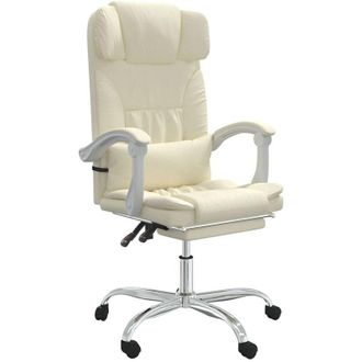 vidaXL Silla De Oficina Reclinable Masaje Cuero Sint&eacute;tico Color Crema Vidaxl