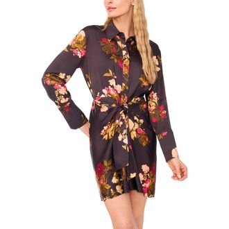 Ted Baker Laurel Floral Long Sleeve Shirtdress in Rich Black at Nordstrom Rack, Size X-Small