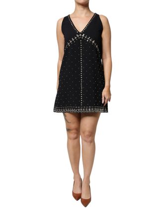 Pinko Black Embellished Polyester Sleeveless Shift A-line Mini Womens Dress