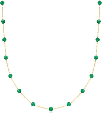 RS Pure by Ross-Simons Emerald Station Bead Necklace in 14kt Yellow Gold