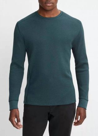 Vince Thermal Long-Sleeve Crew Neck Pullover In Deep Teal