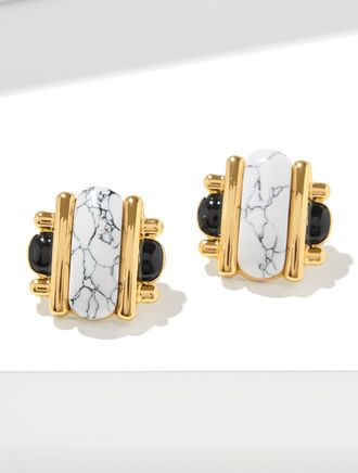 Talbots Vichy Stud Earrings - White/Black - 001 Talbots