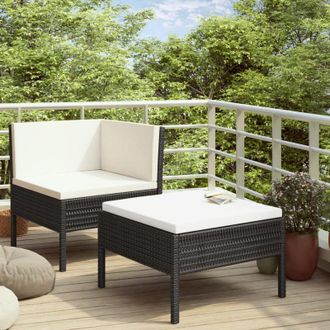 vidaXL Set Muebles De Jard&iacute;n 2 Piezas Y Cojines Rat&aacute;n Sint&eacute;tico Negro Vidaxl