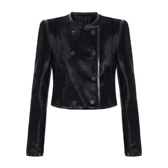 Elisabetta Franchi Jassen, Dames, Zwart, XS, Leer, Boxy Leren Jas