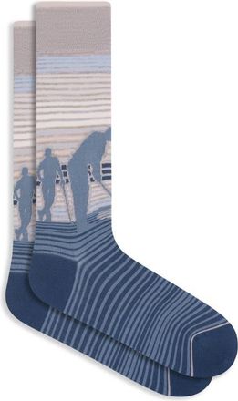 Bugatchi Golf Stripe Cotton Blend Dress Socks in Stone at Nordstrom, Size 10-13