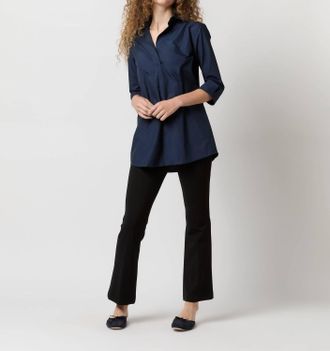 Ann Mashburn Designer Tunic Top In Navy Poplin