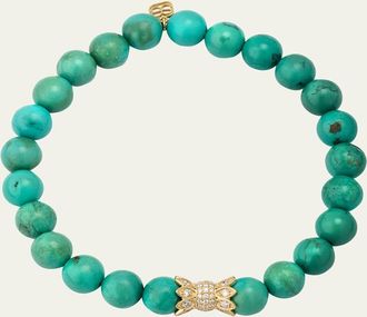 Sydney Evan 14K Yellow Gold Diamond Marquise Eye Candy Wrapper Bead on Green Turquoise Bracelet