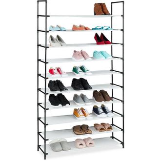 Relaxdays Relaxdays - plug-in shoe rack, xxl shoe organiser, storage, 10 tiers, 50 pairs of shoes, modular system, white