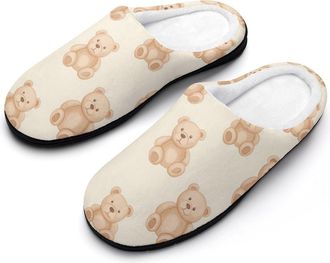 Generic Teddy Bears Brown Beige Slippers Men Winter Warm Cotton Anti-Slip Indoor Slip-Ons House Shoes