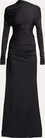 Victoria Beckham Draped Long-Sleeve Column Gown