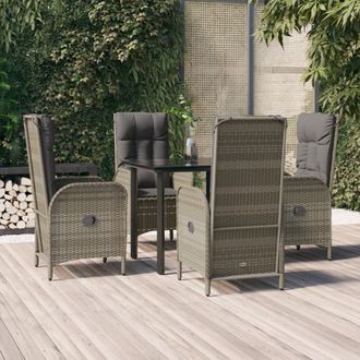 vidaXL Set Comedor Jard&iacute;n 5 Pzas Y Cojines Rat&aacute;n Sint&eacute;tico Negro Gris Vidaxl