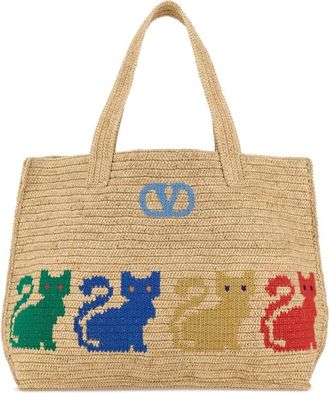 Valentino Garavani Raffia Vlogo Signature Shopping Bag