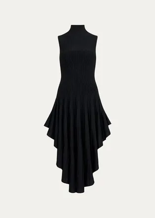 Alaia Mock-Neck Sleeveless Sculpted Pointed Midi Dress
