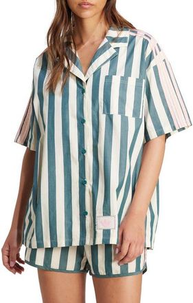 adidas Resort Cotton Button-Up Shirt in Wonder White/teal at Nordstrom, Size Medium
