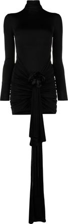 Saint Laurent rose-appliqué minidress - women - Silk/Cotton/Viscose - 34 - Black