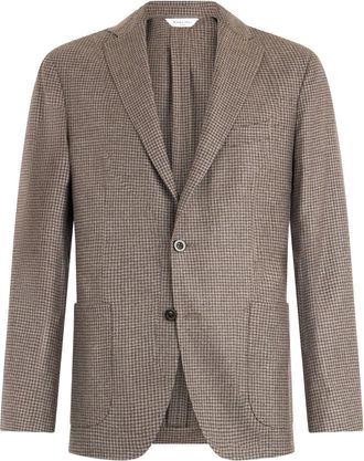 Boglioli houndstooth-pattern single-breasted blazer - men - Wool/Silk/Linen/Flax - 54 - Brown