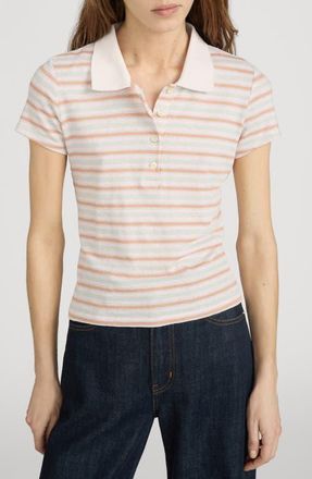 Frame Denim The Striped Polo in Pink Sand Multi at Nordstrom, Size X-Small