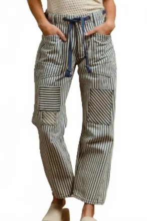 Bibi Striped Twill Barrel Pants In Blue