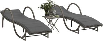 vidaXL Tumbonas Con Mesita 2 Unidades Rat&aacute;n Sint&eacute;tico Gris Vidaxl