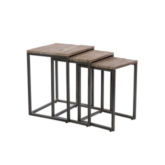 Novità Home Set of 3 coffee tables in wood, brown/grey