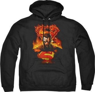 Gildan Superman Man On Fire Adult Pull Over Hoodie / Hooded Sweatshirt