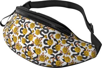 Generic Elegant Snake Black Flower Gold Bum Bags Waist Packs Lightweight Bumbags For Jogging Outdoors Travel 14X35Cm